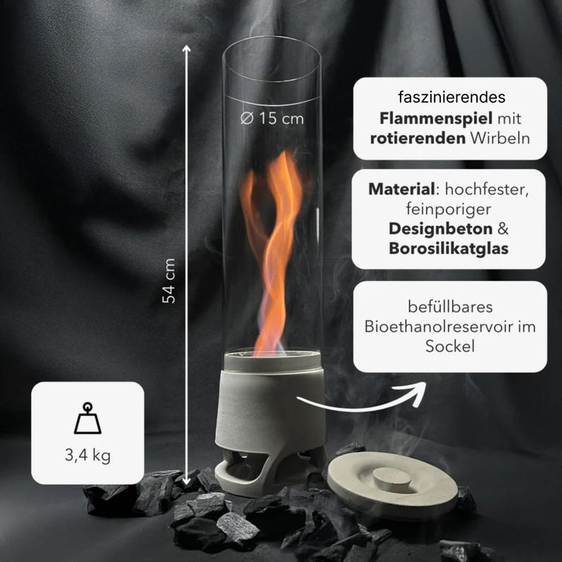 LUCEO Outdoor freestanding fire – Ethanol fireplace, table fireplace made of concrete – Fire handmade in Germany image 4