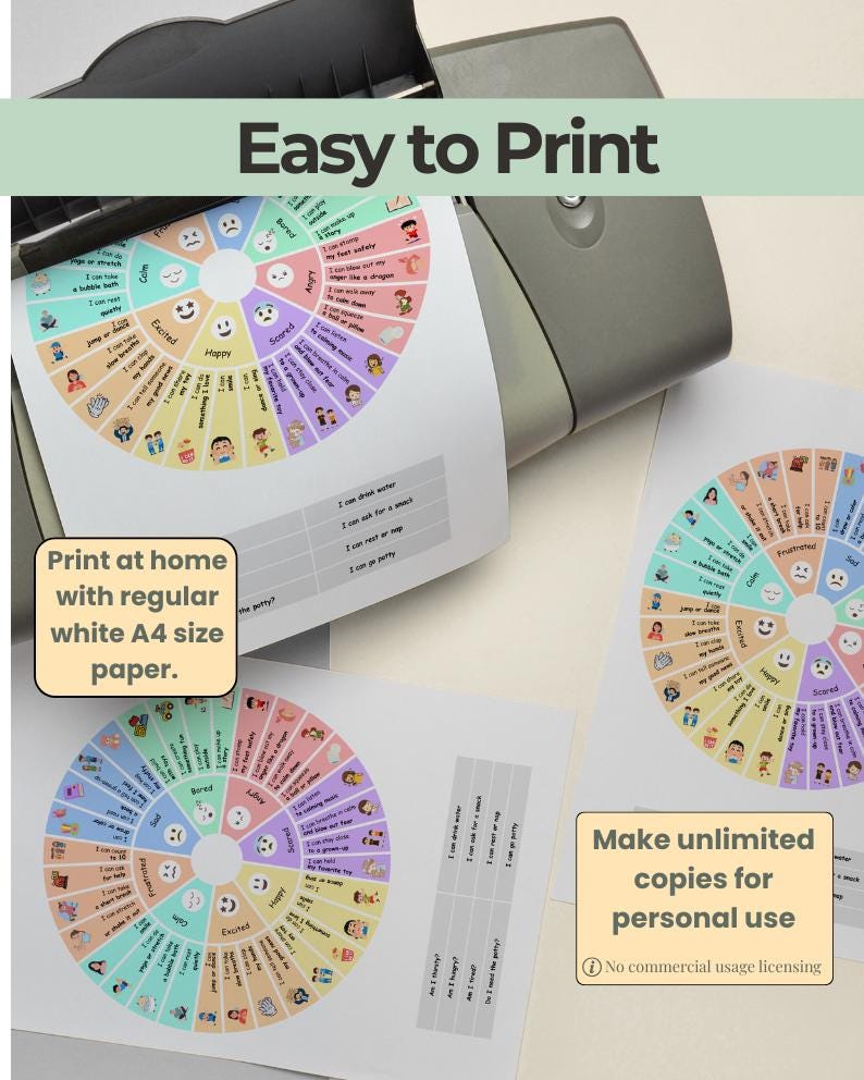 Kids Emotion Wheel Printable | Emotions Chart for Classroom or Therapy