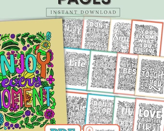 200 Affirmation Coloring Pages | Positive Quotes Coloring Sheets | Mindfulness | Self-Love Printables for Kids, Teens & Adult Coloring Pages