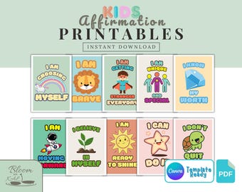 Kids Affirmation Posters Set of 10, Daily Positive Affirmations Wall Art, I Am Words Prints, Classroom & Nursery Decor Bundle, Back to Shool