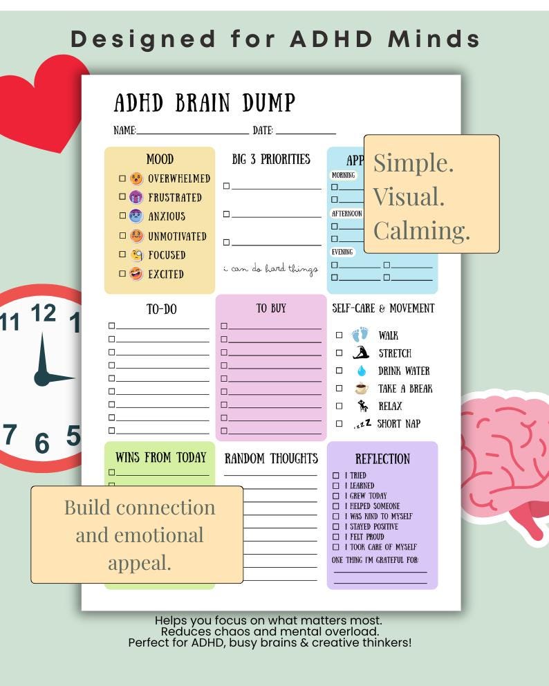 ADHD Planner Printable: Daily Focus and Mental Health Organizer ...