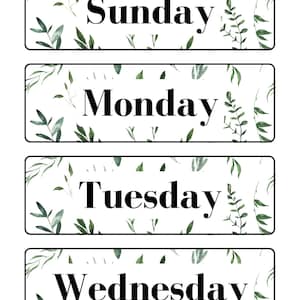Greenery Classroom Calendar Set | Days of the Week & Months of the Year Printable | Botanical Teacher Decor | Instant Download PDF
