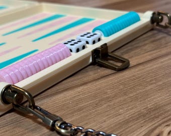 Magnetic Backgammon Set: 3D Printed Board Game with Bronze Chain and Bronze Metallic Clasp