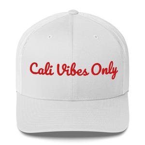 Cali Vibes Only Embroidered Trucker Hat | Retro California Mesh Cap | Vintage Script Beach Hat