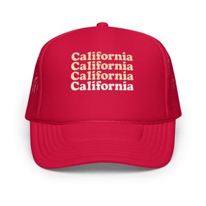 Retro California Trucker Hat - Stacked Vintage &quot;California&quot; Design in White & Cream - Unisex