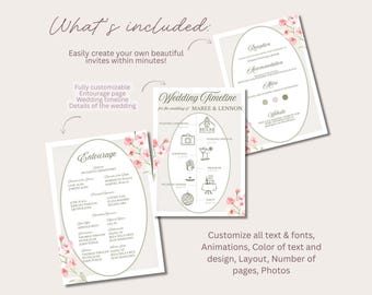 Invito di nozze moderno con motivi floreali: invito di matrimonio modificabile (download digitale, modello Canva)