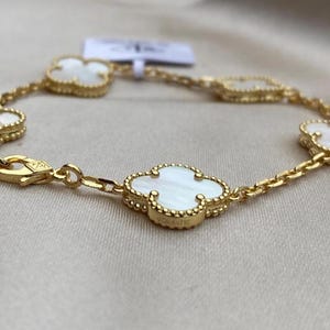 Flower white clover bracelet clover shape bracelet, 18k gold plated flower bracelet