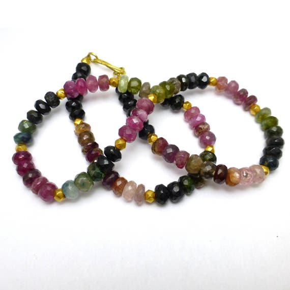 18kt gold Watermelon Tourmaline Necklace Handmade One of a Kind New Old Stock Pink Green JAC