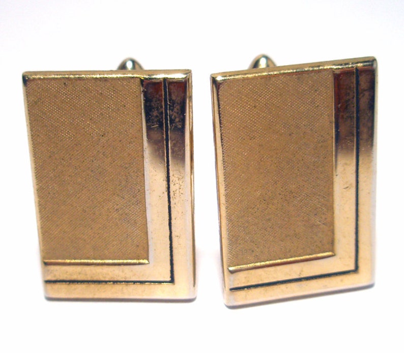 CuffLinks Swank Vintage from the 1950s Rectangle Modern Style Gold Tone Ready for Engraving Lovely Pair image 1