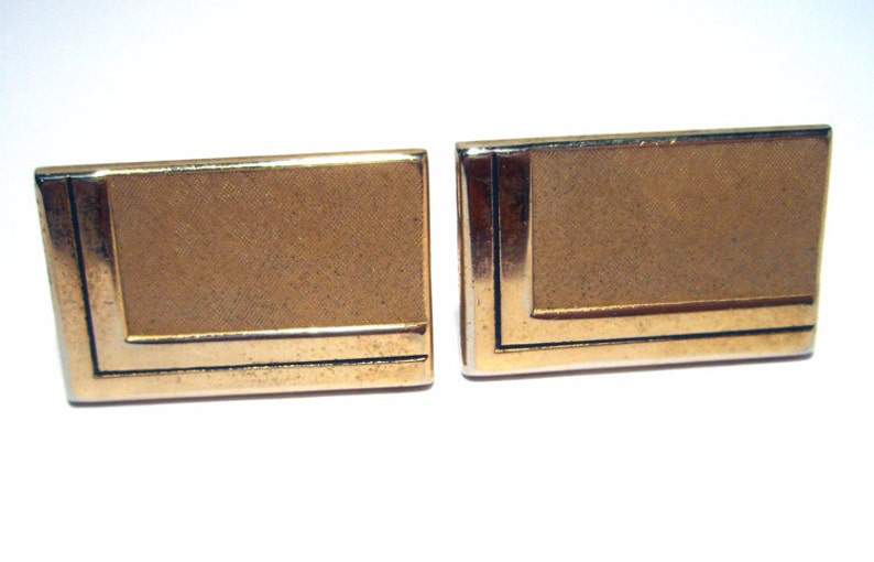 CuffLinks Swank Vintage from the 1950s Rectangle Modern Style Gold Tone Ready for Engraving Lovely Pair image 2