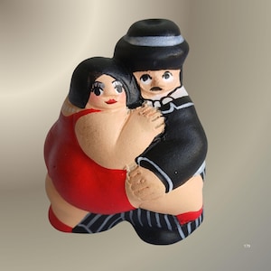 ミニタンゴカップル彫刻 - 手作りの陶器の置物 - ボテロスタイル - アルゼンチンの民芸品 - 小さなラテンダンスの装飾