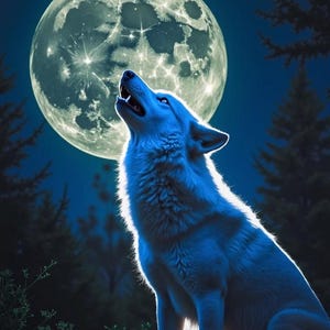 White Wolf and Full Moon Jigsaw Puzzle