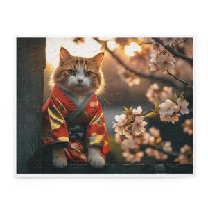 Jigsaw Puzzle: Kimono Cat & Cherry Blossom Puzzle