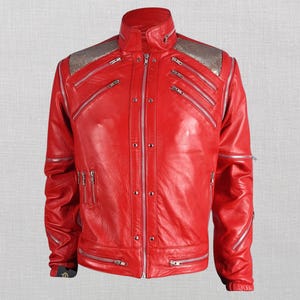 Premium Michael Jackson Beat It Jacket – Red Biker Leather Costume for Men | Concert Style MJ Tribute Coat