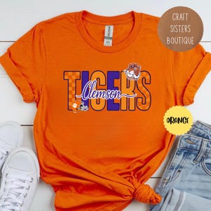 Purple Tigers Shirt | Game Day Graphic Tee | Orange and Purple Checkered