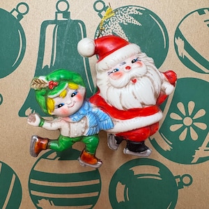 Vintage MCM Blow Mold Santa Ice Skating Christmas Ornament
