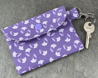 Purple Coin Purse, Snap Pouch with Swivel Hook, Mask Holder, Lined Card Pouch, Small Wallet with Key Ring, Small Snap Bag with Key Ring