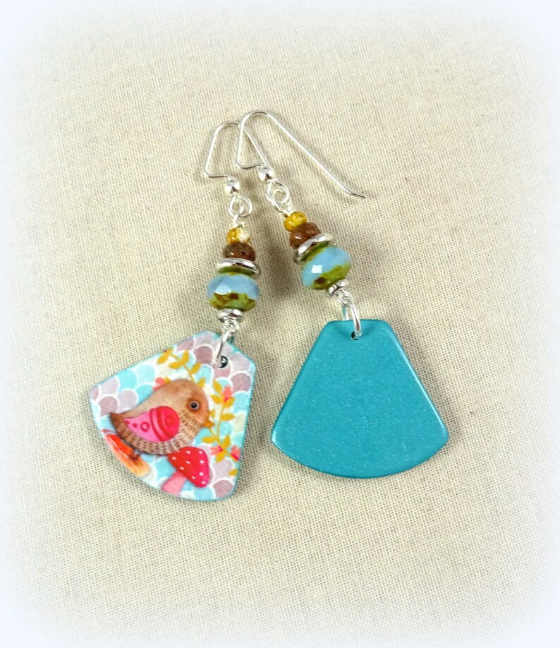 Whimsical Bird Earrings Lightweight Clay Drops with Bird and Etsy