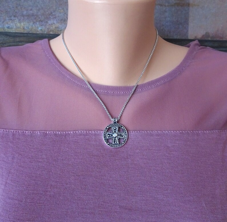 Silver Cross Necklace Antiqued Silver Necklace Doubloon Pendant Rhodium Rope Chain with Opulence Pendant Silver Opulence Necklace