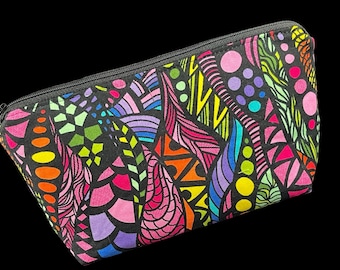 Bright Colored Abstract Geometric Design, Lined Zipper Pouch, Cosmetic Bag, Accessories Bag, Art Deco Design Small Pouch