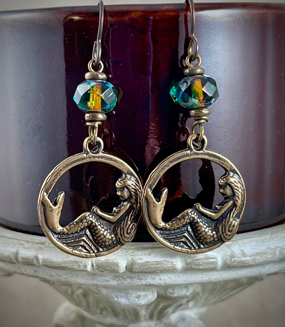 Mermaid Earrings Rustic Nautical Theme Earrings Brass - Etsy