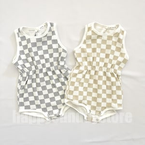 Baby Toddler Sleeveless Checkered Romper | Sleeveless Casual Summer Outfit, Stylish & Comfy (2 Colors)