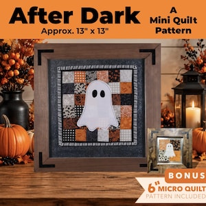 Halloween Ghost Mini Quilt Pattern, Scrappy Patchwork Appliqué PDF, After Dark
