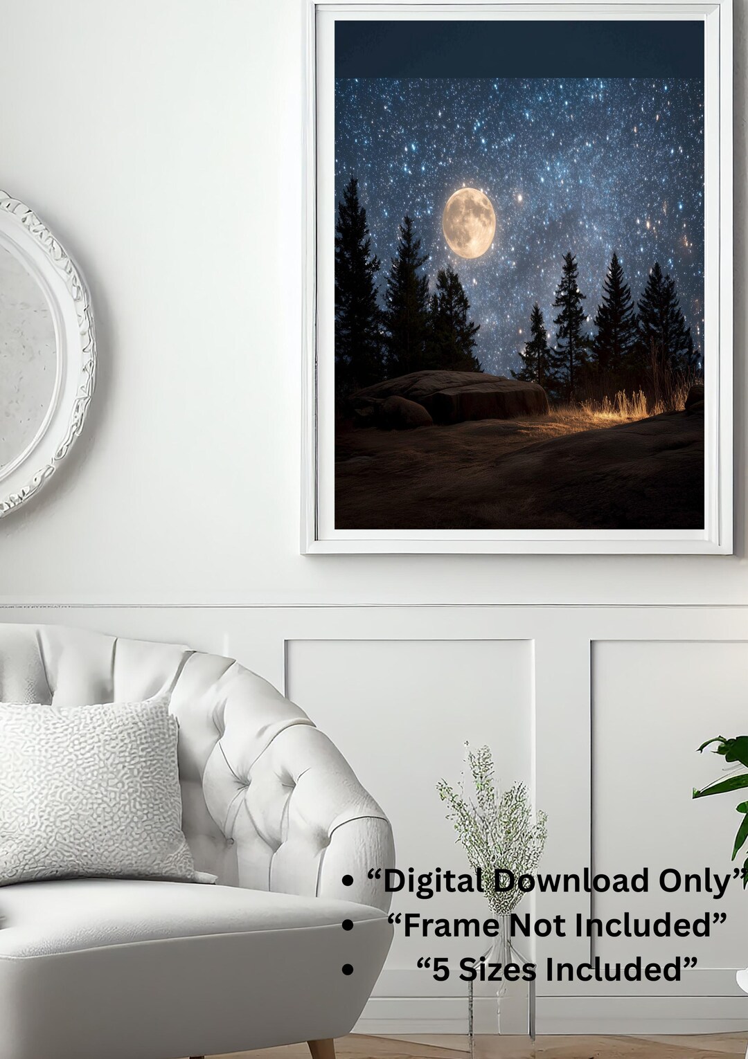 Moon Over Forest Wall Art | Printable Night Sky Landscape | Cozy ...