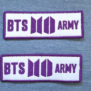 Patch / Applique: BTS Army, 4"x1.5", white/purple