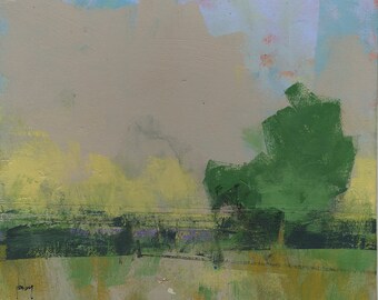 Abstract landscape treescape painting by Paul Bailey: Under pale umber sky