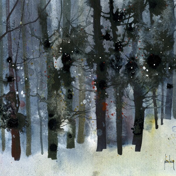 Original watercolour tree painting - Charred forest