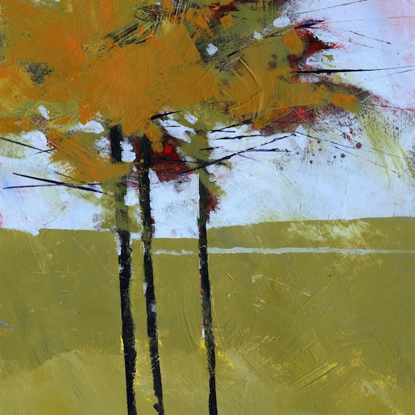 Original woodland painting tree semi-abstract - Golden spruce