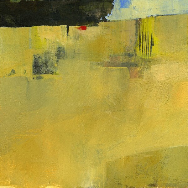 Original minimalist abstract landscape painting - Ochre harvest