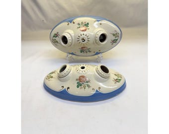 1940's Era Reclaimed 2 Bulb Porcelain Flush Mount Ceiling Fixture Lot Of 2