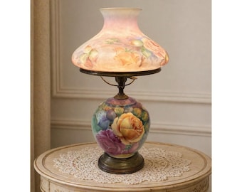 Vtg Hand Pained Floral Gone With The Wind Hurricane Lamp, 1960s Signed By Artist