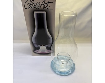 Candelabro y lámpara de huracán vintage L. E. Smith con caja