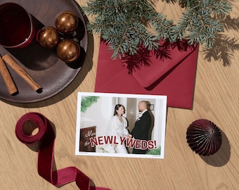 Newlyweds Christmas Postcard | Festive Photo Card (Editable Canva Template)