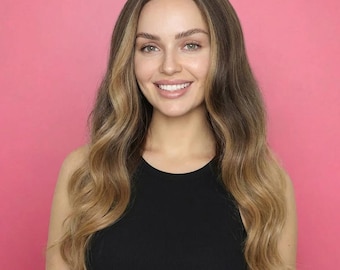 Long Brunette Wig with Highlights | Wavy 26 Inch Ombre | Glueless & Heat-Resistant | WigCo