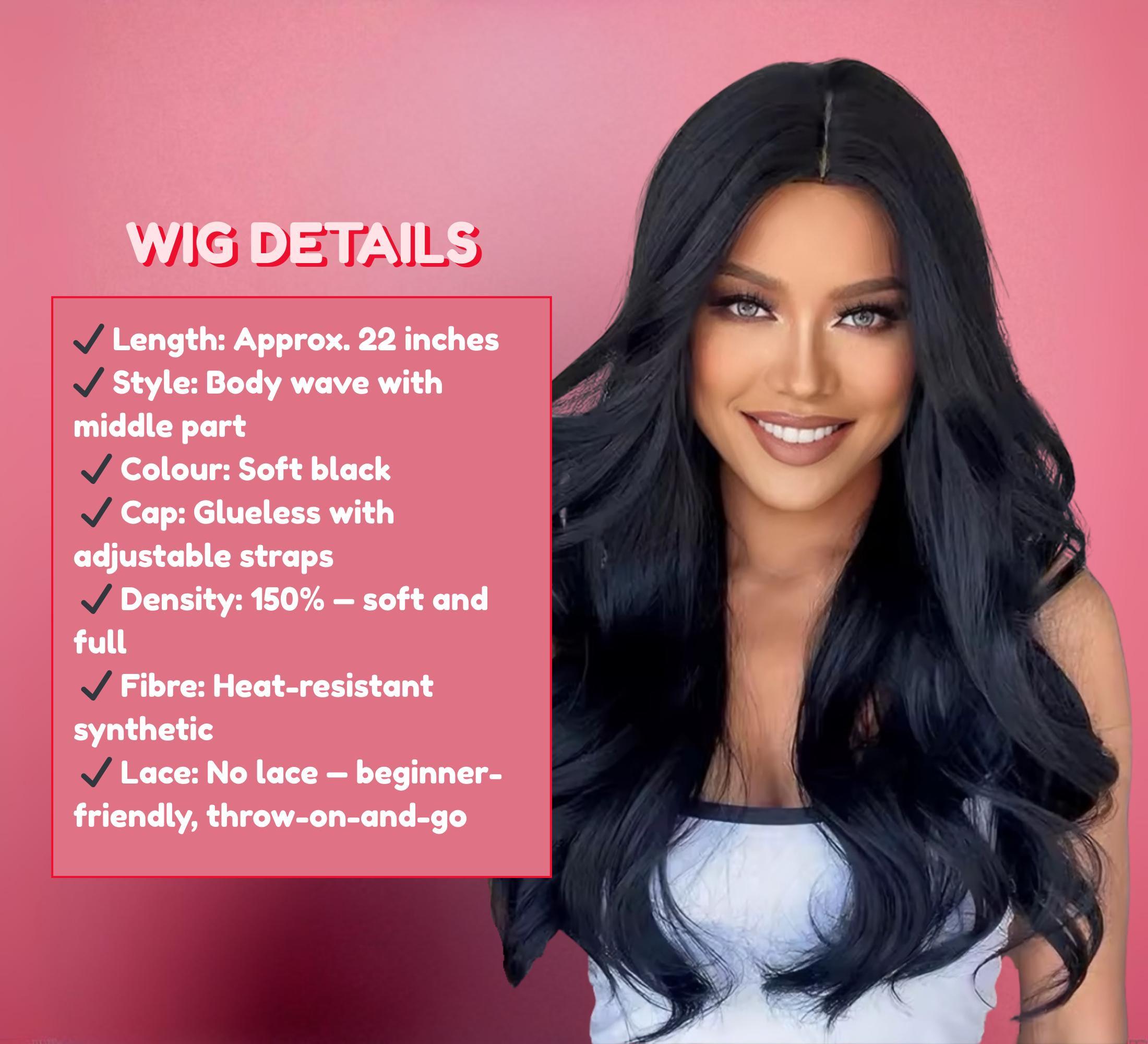 Long Black Wig | Realistic 22 Inch Body Wave Wig Glueless 