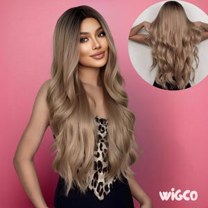 Long Dark Blonde Wig | 28” Long Wavy Glueless Wig | Dark Root Ash Ombre | WigCo