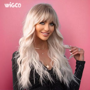 Long Blonde Wig with Bangs | 22 Inch Wavy Wig for Women Glueless Natural Blonde Layers | WigCo
