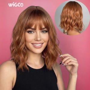 Copper Wig with Bangs | 14 Inch Short Wavy Red Wig, Glueless | Warm Auburn | WigCo