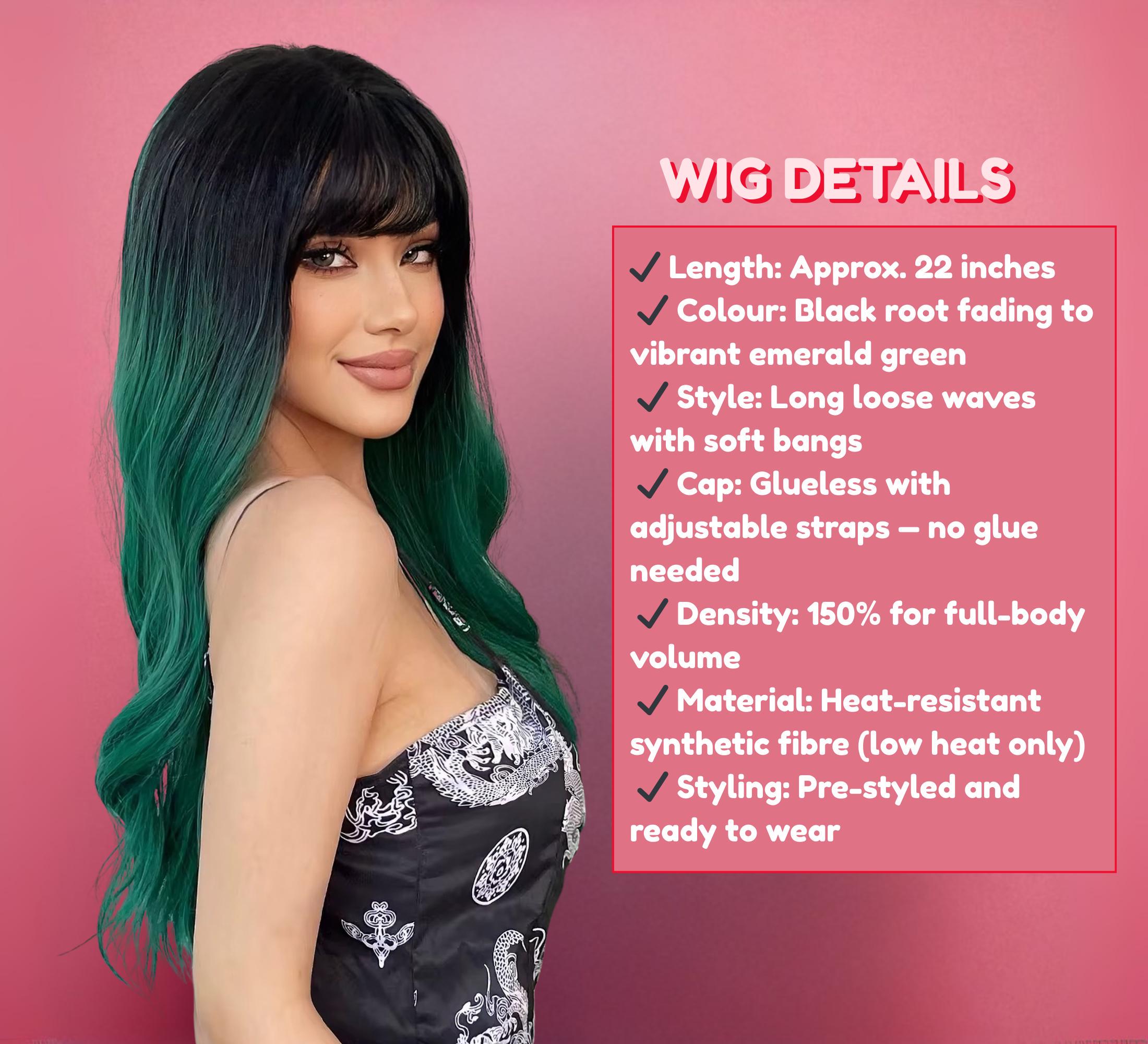 22”  GREEN FULL CAP Wig with Bangs Long Straight Wigs 2 Tone Dark Roots ? NEW Amazon.com: WIGER Long Green Wigs with Bangs Straight Dark  main image 2