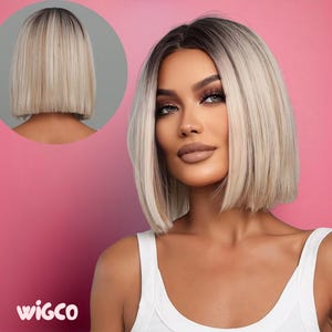 Icy Blonde Bob Wig | Short Straight 12 Inch Glueless Wig with Dark Root | WigCo