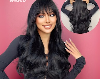 Long Black Wig with Bangs | 24 Inch Wavy Wig for Women | Glueless, Pre-styled | WigCo