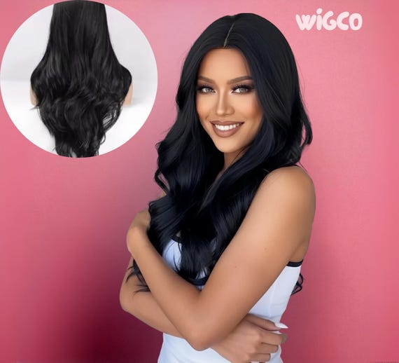 Long Black Wig | Realistic 22 Inch Body Wave Wig Glueless  display picture 3