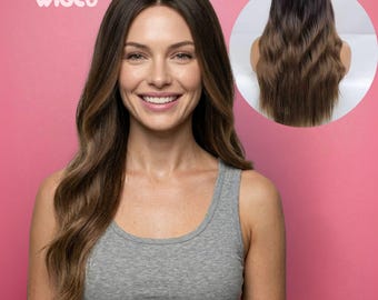 Lång Brun Ombre Vågig Peruk 60 cm Lång Brunette Peruk Lagerbehandlade Mjuka Vågor | WigCo