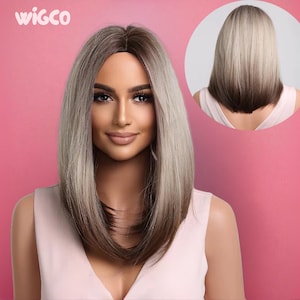 Ash Blonde Layered Wig | 16 Inch Medium Length Dark Low Lights Glueless | WigCo