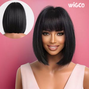 Short Black Bob Wig with Bangs | 10 Inch Straight Glueless Wig for Women | WigCo