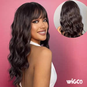 Brown Wig with Bangs | 20” Glueless Synthetic Wig for Women | Natural Everyday Wear | Heat-Resistant | 150% Density | WigCo